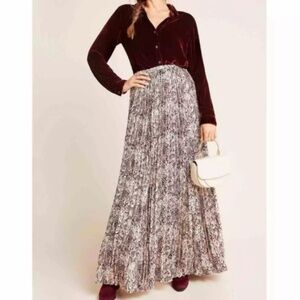 Marie Oliver Wesley Snakeskin Pleated Maxi Skirt size 6